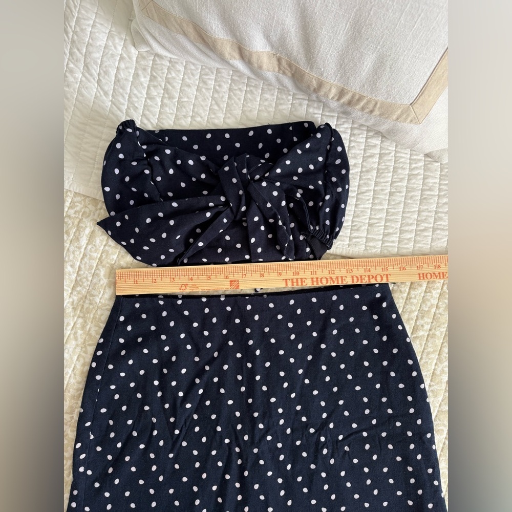 MINKPINK | Pip Polka Dot Midi Skirt | Navy Blue | Size L - Picture 12 of 16